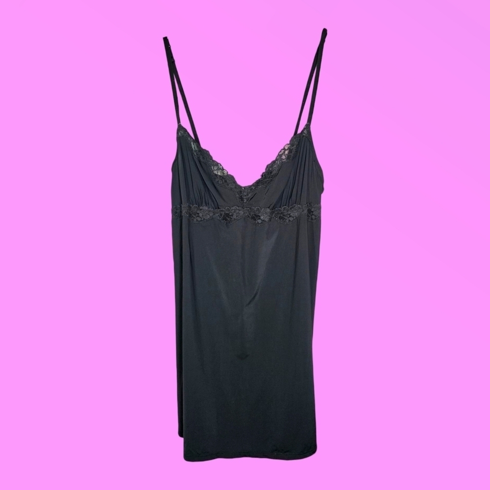 La Senza Black Satin & Lace Baby Doll Slip Dress Size Large